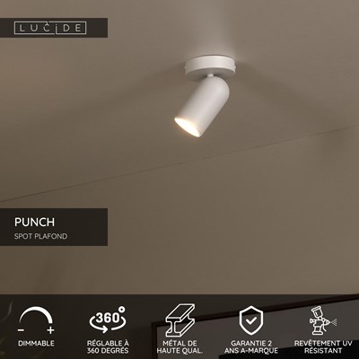 Lucide PUNCH - Spot plafond - 1xGU10 - Blanc
